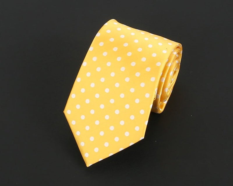 Secdtie Men Yellow White Dot Silk Wedding Self Tie Daily Dress Cravat Best Birthday Gift - Image 3